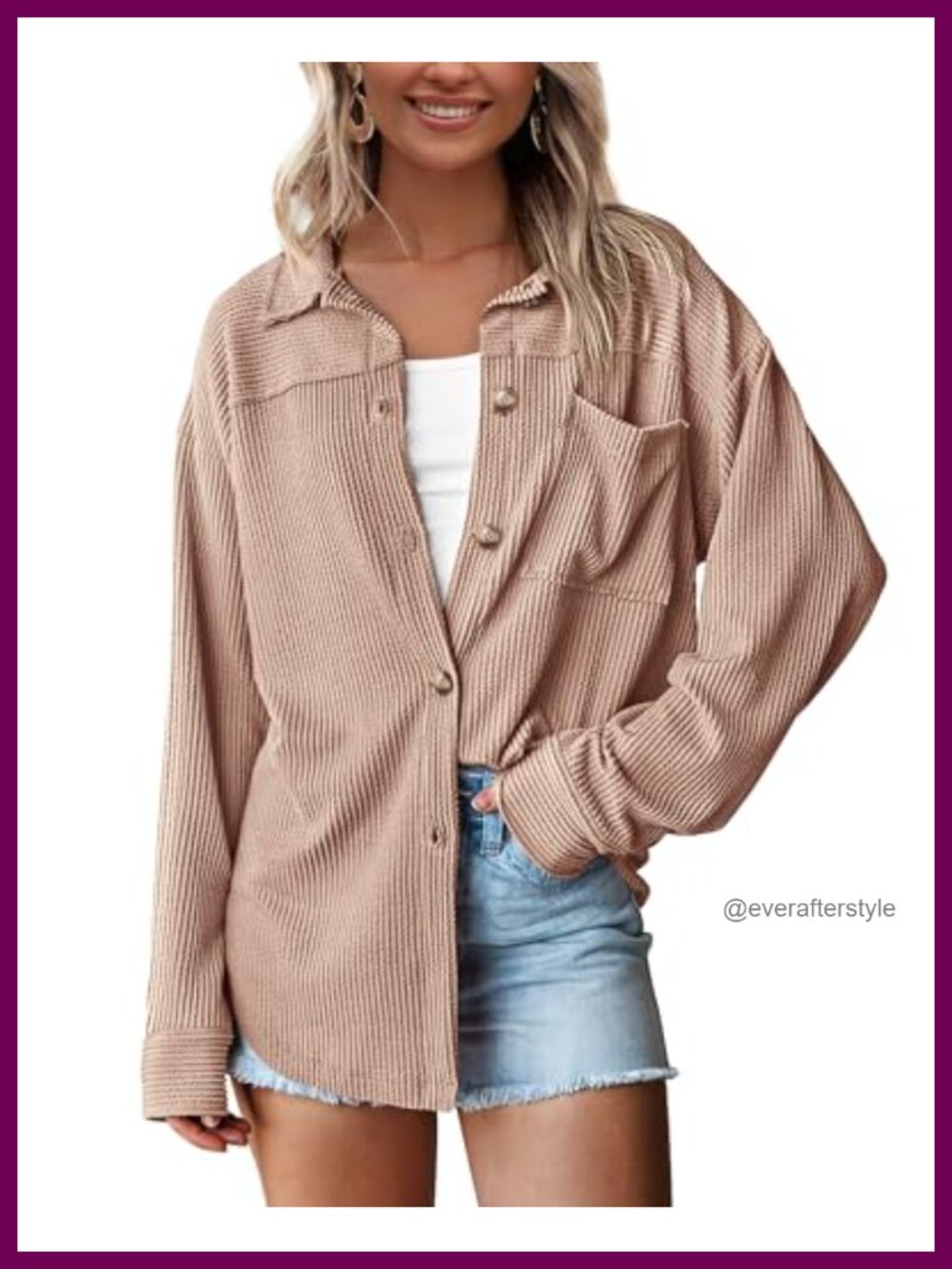 Textured Oversized Button Down Shirt V-Neck Long Sleeve Business Casual Blouse